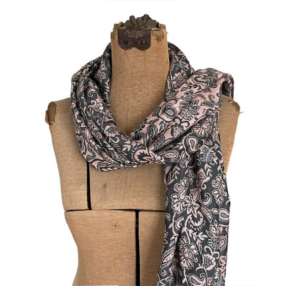Pale Pink & Blue Boho Floral Paisley Pashmina Wrap - Picture 5 of 12